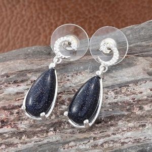 STERLING BLUE GOLDSTONE MOON EARRINGS